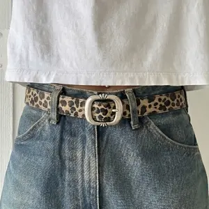 Leopard Western Silver Oval Buckle Belt - Fits 25-36 in Waist