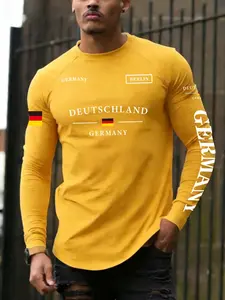Men's Deutschland Germany Berlin Long Sleeve T-Shirt with Patriotic German Flag Geometric Graphic, Sporty Fitted Tee for All Seasons