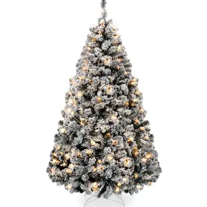 Best Choice Products Pre-Lit Black Christmas Pine Tree w/ Flocked Branches, Warm-White Lights
