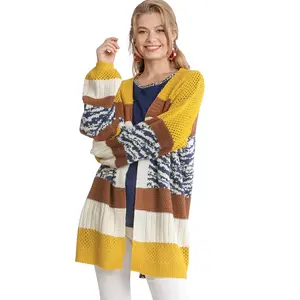 Umgee Full Size Color Block Open Front Longline Cardigan Plus Size