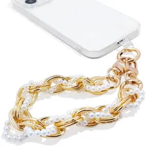 Phone Charm with  Metal Chain Phone Grip Strap Detachable Lanyard Hands-Free Wrist Strap Chain for Women