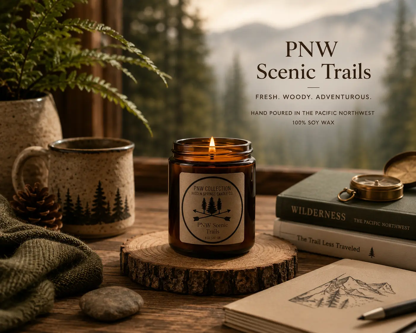 PNW Scenic Trails Candle | Pacific Northwest Soy Candle with Cotton Wick