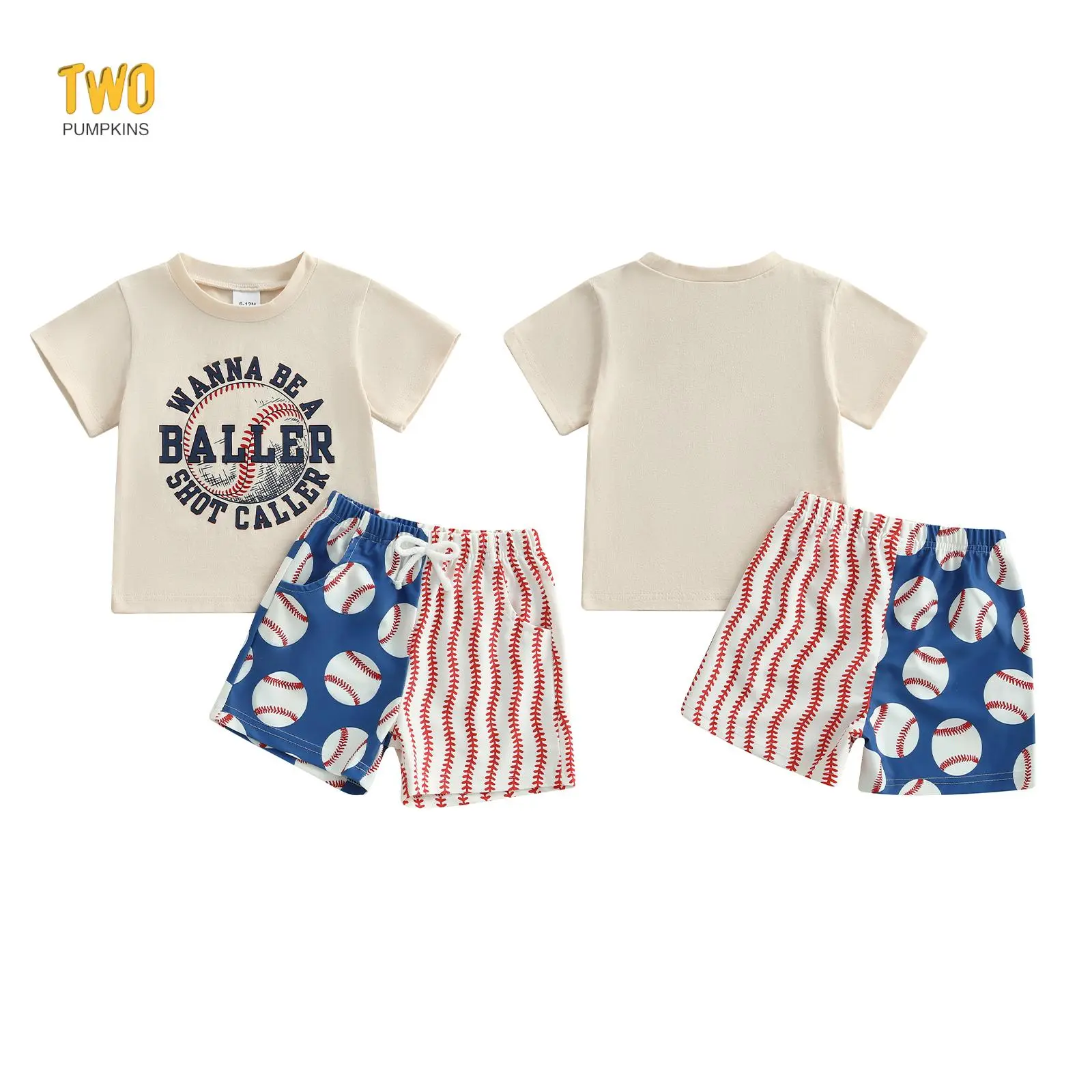 Toddler Baby Boy Summer Clothes Letter Print Short Sleeve Round Neck T-shirts With Baseball Pattern Shorts 2pcs Set	