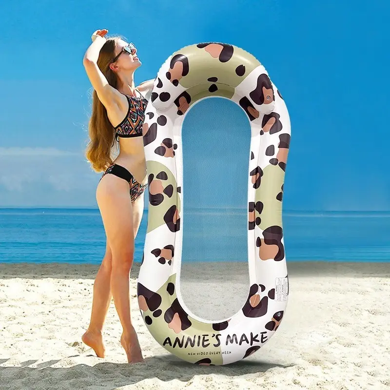 Leopard Print Inflatable Pool Float with Handrail, Summer Single Person Mesh Floating Bed, Outdoor Adult Foldable Water Raft, Pool Floaties, Portable Pool Float