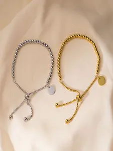 Adjustable Stainless Steel Waterproof Sweatproof Round Bead Pull Chain Bracelet, Silver Color Couple Jewelry