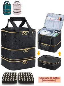 Three-Layer Nail Polish Storage Box Holds 60 Bottles, Detachable Sponge Insert and Mesh Pocket, Portable Dual Handle Bag for Salon Travel, Makeup Storage Bag, Makeup Storage Organizer