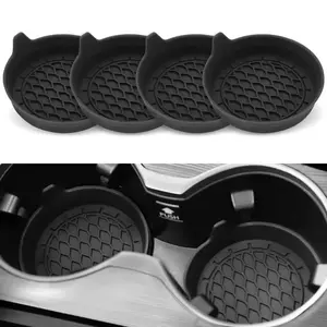 4pcs—Car Cup Holder Coaster — Non-Slip Mat for Drinks, Anti-Rattle Liner with Raised Rim and Finger Tab