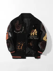 Men's Vintage Baseball Jacket, Long Sleeve Spring & Fall Outerwear, Youth Couple Style, Embroidered Design, Casual Fashion Coat, Unique Embroidery
