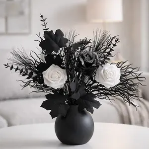 Artificial Flower Bouquet, Realistic Roses, Decorative Leaves, Feathery Stems, Monochrome Design, Artificial Flower Decoration, Modern Home Décor, No Maintenance
