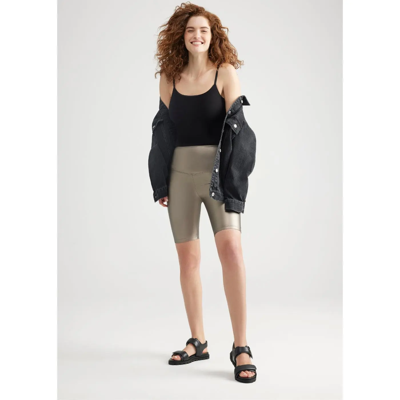 Bronze Faux Leather Shaping Biker Short