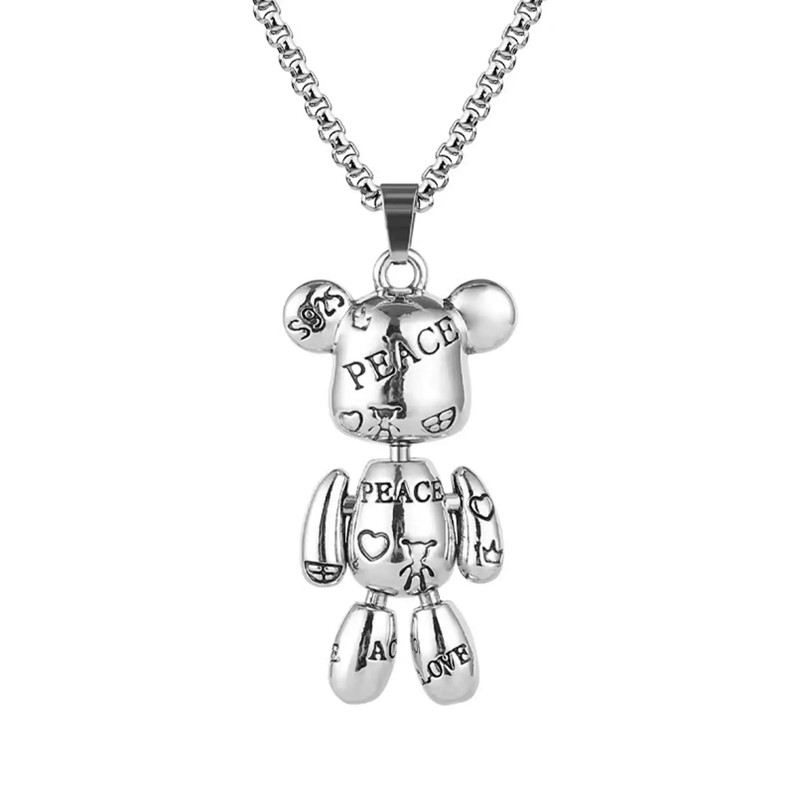 Trendy men's hip-hop style letter print bear necklace for men and women long personalized titanium steel necklace sweater chain autumn and winter accessories