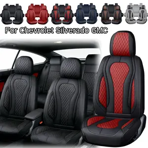 For Chevrolet Silverado GMC Sierra 2007-2024 2025 2026 Car 5 Seat Covers Full Set with Storage Bag, Nappa Leather All Wrapped, Car Front and Rear Seats Protector Waterproof, Breathable Car Seat Cushion Pad Mat, Car Vehicle Interior Decoration Accessories