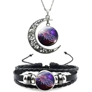 12 Zodiac Constellation Necklace Bracelet Time Gemstone Horoscope Astrology Moon Crescent Necklace for Women Men Birthday Gift Jewelry
