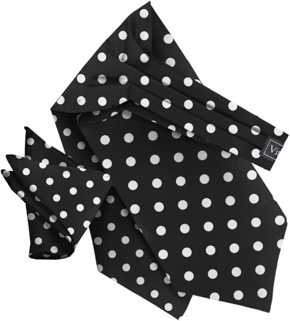 Polka Dot Ascot & Pocket Square Set for Men - Ascot Cravat & Handkerchief Set