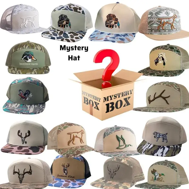 Mystery Hat Box Random hat Sent Duck Hunting, Deer Skull, Antler Southern Marsh Fieldstone Bottomland Camo Azteca Snapback Mesh Unisex Camo Trucker Hat