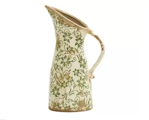 Nearly Natural 10" Tuscan Ceramic Green Scrolltcher Vase