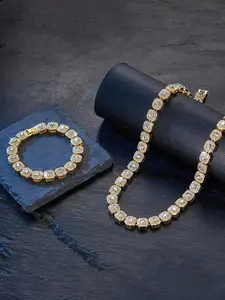 Luxury Artificial Crystal Decorated Necklace & Bracelet Set, 2pcs Rhinestone Decor Jewelry Set for Party, Elegant Gorgeous Fashion Accessories for Women & Men