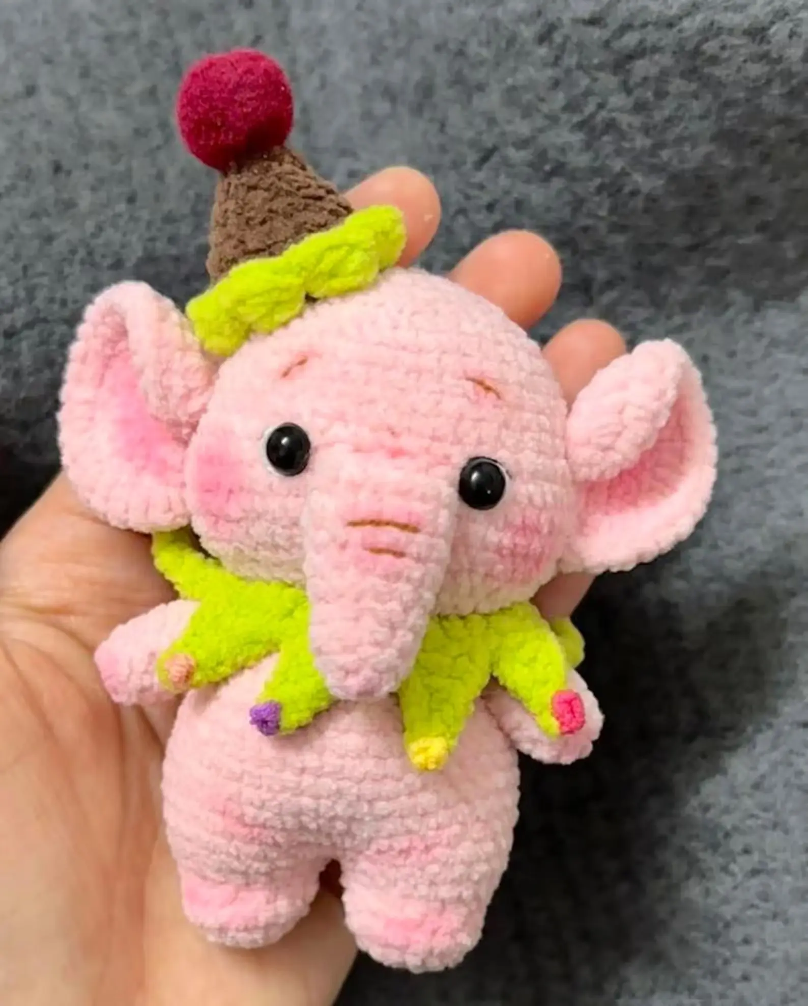 Pink Crochet Elephant Plushie, Cute Amigurumi Circus Elephant Toy, Soft Velvet Stuffed Animal, Unique Baby Shower Gift