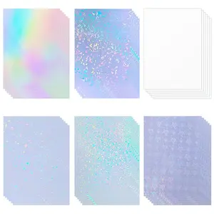 36 Holographic Stickers – Self-Adhesive, Waterproof, Transparent Holographic Laminating Sheets (8.27" x 11.7") – Ideal for DIY, Photos, Menus, and Crafts – Glittery Transparent Overlay Film
