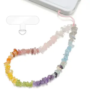 Handmade Natural Gemstone Phone Charm Wrist Strap, Beaded Stone Chip Lanyard Wristlet Chain, Hands-Free Bracelet Strap Compatible with iPhone & Most Phone Cases