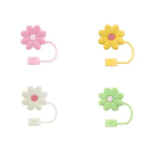 Random Color Cute Flower Design Straw Lid, 4pcs/set Reusable Silicone Straw Covers, Straw Accessories for Drinking Cup, Suitable for Stanley 10mm Straws, Tumbler Straw Lid, Drink Protectors, Silicone Straw Topper