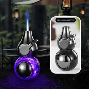 Gourd-Shaped Adjustable Windproof Lighter Windproof Refillable Butane jet Torch Lighter, Purple Glow Effect Rocker Ignition Fuel Window (No Fuel Included) Mini Christmas Valentine's Day Gift for bf Men birthday friend Home Decoration practical weird