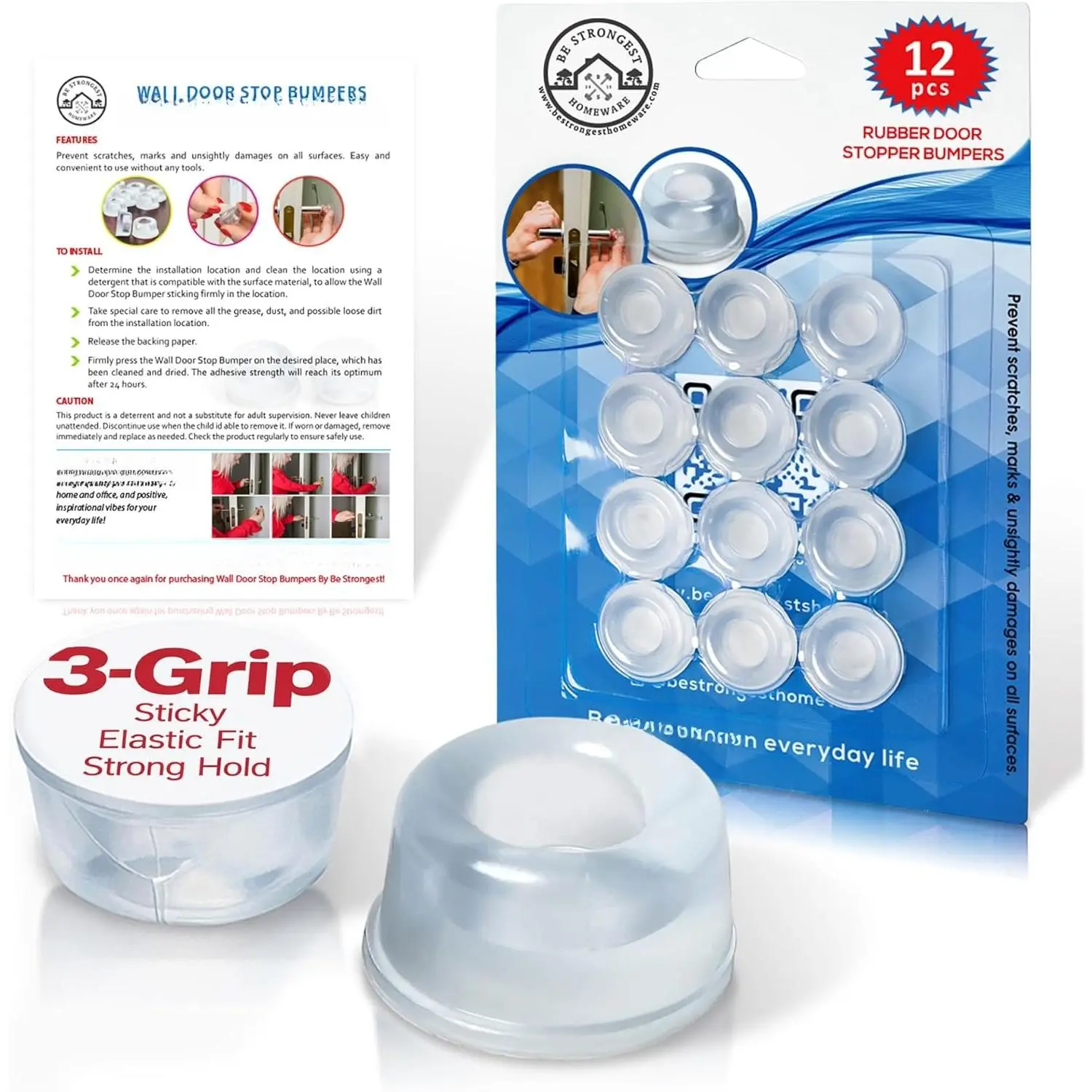 Door Bumper - Small Size Rubr Bumpers - Clear Door Stoppers for Wall - Wall Protector Clear Rubr Door Stop 12 in Pack - Shower Door Bumpers for Wall- Stick  Hard Bumpers for Walls Heavy Use (12)