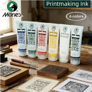 6-piece MARIES Painting Ink Set, 30ml per piece Colors: red, black, yellow, green, white, green Ideal for printmaking. Water-based ink, easy to clean and water-resistant after drying.