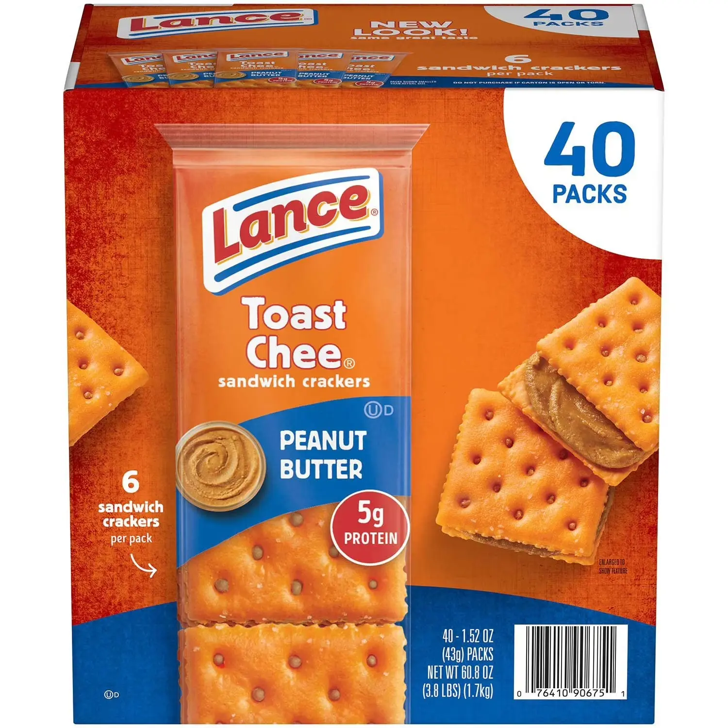 Lance ToastChee Iconic Organic Peanut Butter & Cheddar Cheese Sandwich Crispy Cream Crackers - 1.52 Oz Convenient Office Snack Packs, 40-Count Yes Snack Box (Contains Ammonium Bicarbonate, Cheddar Cheese from Milk), Office Snacks, Snacks