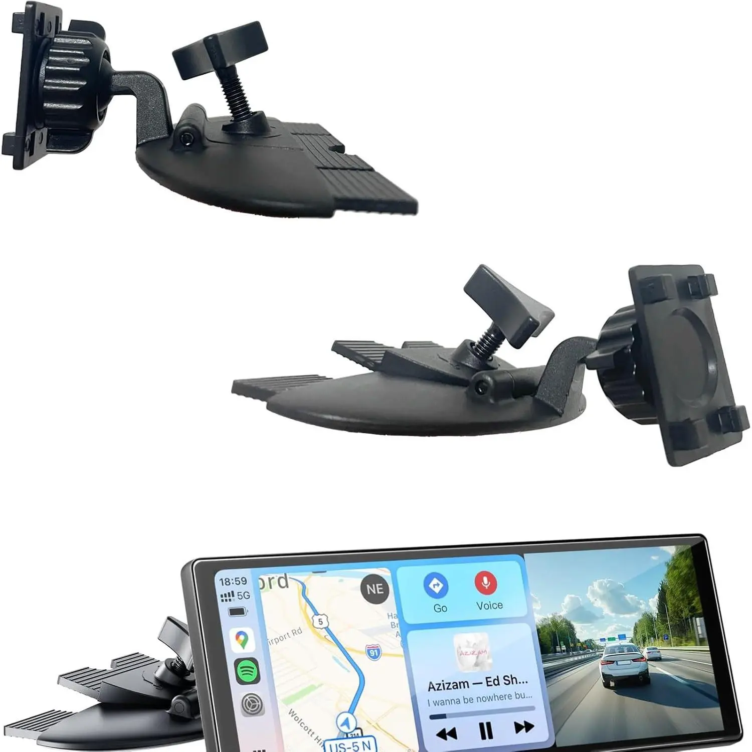 CD Slot Mount for CarPlay Screen Secure 4 Button Lock 360 Degree Rotation Compatible with GPS Monitors