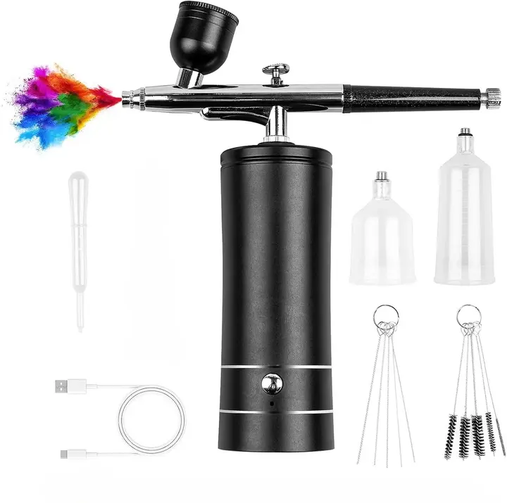 Rechargeable Cordless Airbrush Kit with Built-in Compressor, 0.3mm Nozzle, Non-Clogging High Pressure, Batteries Included - Airbrush Gun for Cake Decorating, Creative Arts, Spray Painting