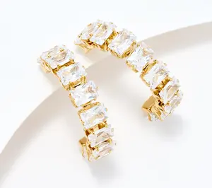 Steel by Diamonique Baguette Cut Hoop Earrings