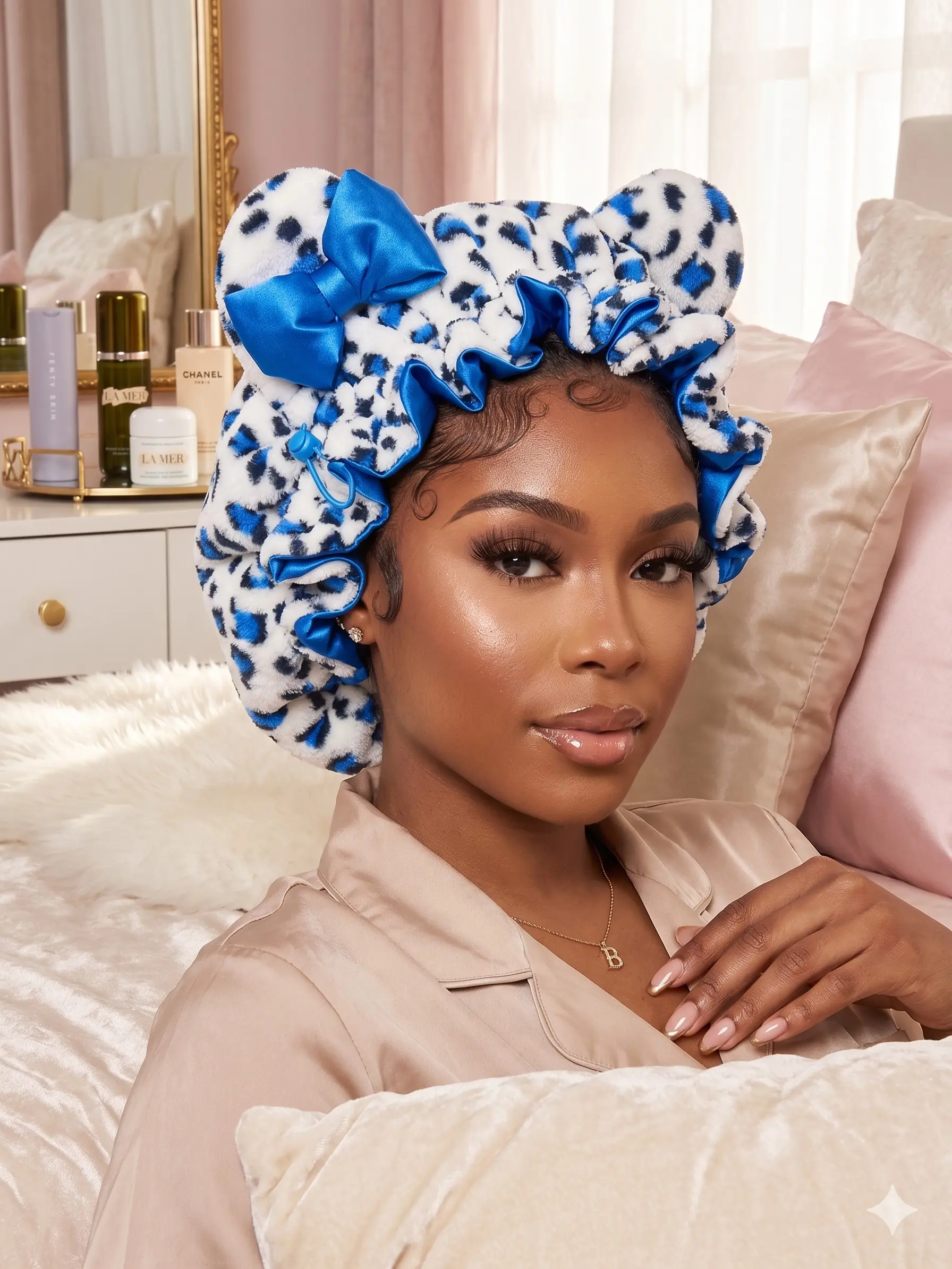 Luxury Teddy Blue Hair Bonnet