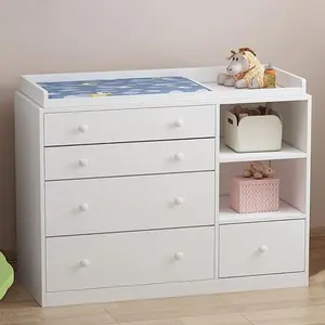 FUFU&GAGA Furniture Updated Modern Nursery Dresser Chest with 5 Drawers, 2 Open Shelves & Guard Table Top, Wood Dresser Storage Chest of Drawers (47.2”W x 19.5”D x 36.1”H)