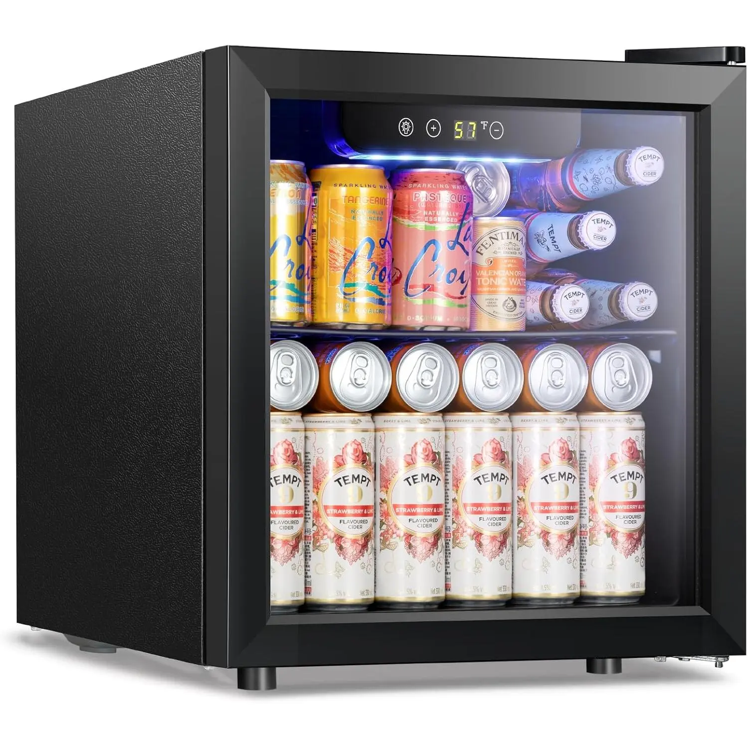 Kismile 1.3 Cu.ft Personal Refrigerator Beverage Cooler, 12-Bottle 48-Can Mini Fridge with Glass Door, Digital Temp Display for Soda, Beer, Wine, for Home, Office