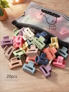 20pcs/Pack Girls Cute Personalized Square Matte Hair Clips, Hollow 2cm Hair Claws Set For Ponytail, Assorted Colors