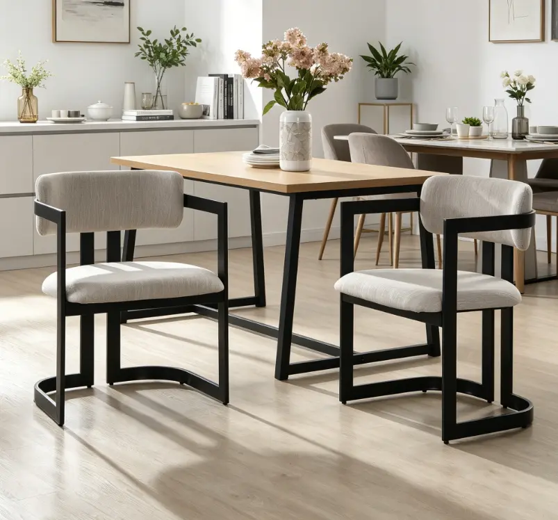 Modern Fabric & Metal Fixed Back Dining Chairs - 23.5"w x 21.25"d x 32"h, Durable Metal Frame, 265 lb Weight Capacity, Required Easy Assembly for Indoor Dining Room Use, Assembly Required