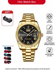 Men's Fashion New Trend Steel Band Business Casual Quartz Watch, Dual Date Roman Numeral Watch, Stylish Wristwatch, High End Watch