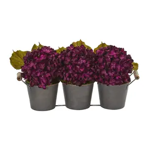 Fall Hydrangea Artificial Arrangement in Metal Planter