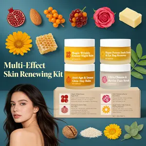 Multi-Effect Skin Renewing Kit - 4-Piece Anti-Age Moisturizing Day & Night Balm Set with Eye Cream & Face Scrub for Firming Brightening