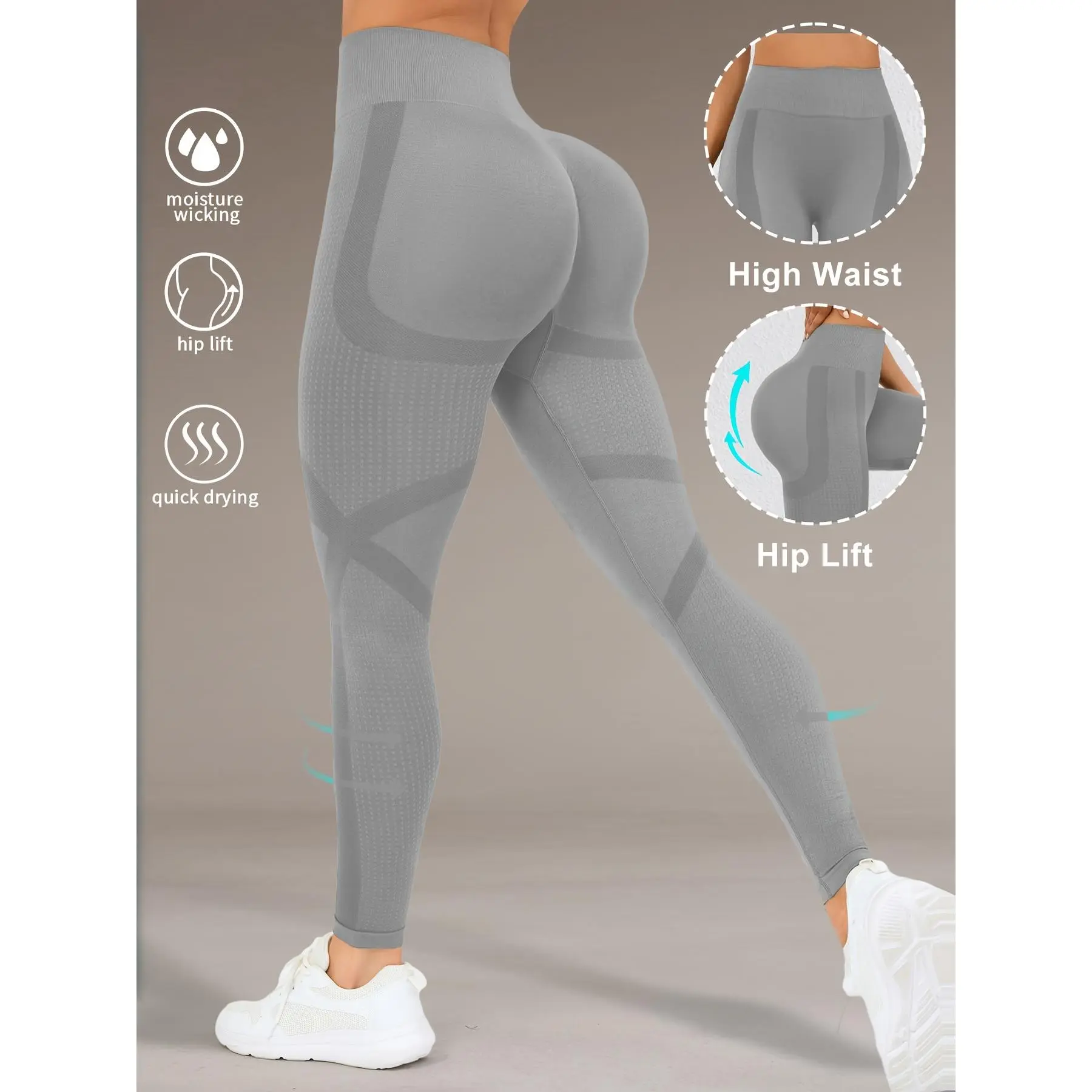 Women's High Waist Hip Lift Yoga Pants - Moisture-Wicking, High Elasticity Fitness Leggings, Wide Waistband, 90% Polyamide and 10% Elastane, Perfect for Running, Gym, and Autumn/Winter Activewear, Yoga Wear |   Sports Leggings |   Fitted Hip-Lifting Leggi