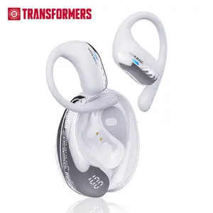 TRANSFORMERS T55 Open Ear Wireless Headset, Bluetooth 5.4 Connection, IPX5 Waterproof Ear Hooks, Surround Sound Audio, LED Display, Lanyard, Aesthetic Black Optimus Primal Headphone for Sports (Running & Workouts)