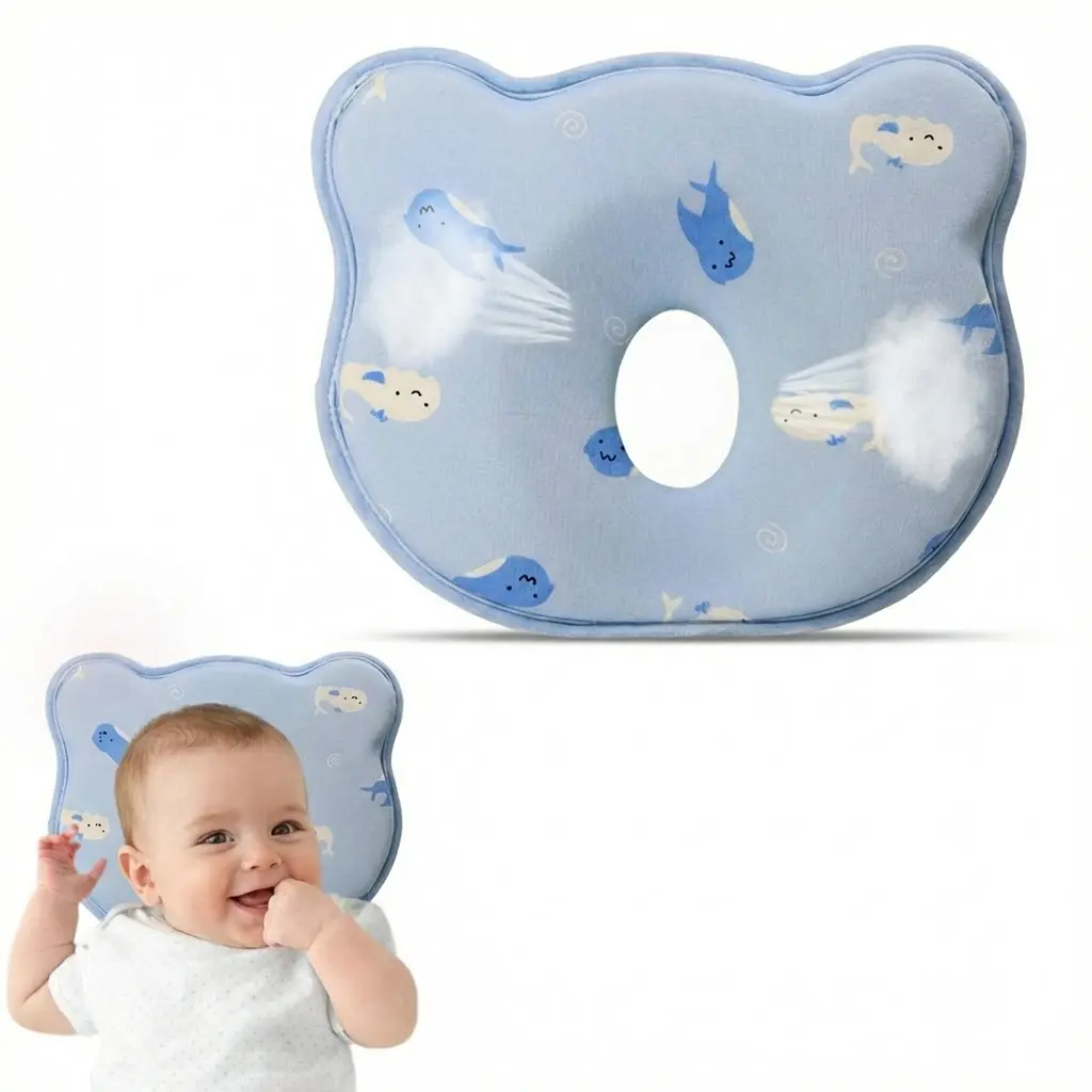 Memory Foam Infant Pillow with Cute Pattern Breathable Fabric Set for Little Boys and Girls to Avoid Flat Head Syndrome Soft Neck Support Travel-Friendly