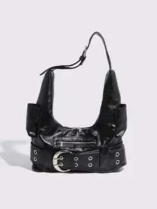 Women's Punk Style PU Leather Tote Bag, Fashionable Large Capacity Shoulder Bag for Daily Used, Casual Trendy Versatile High-quality Daily Commuting Bag