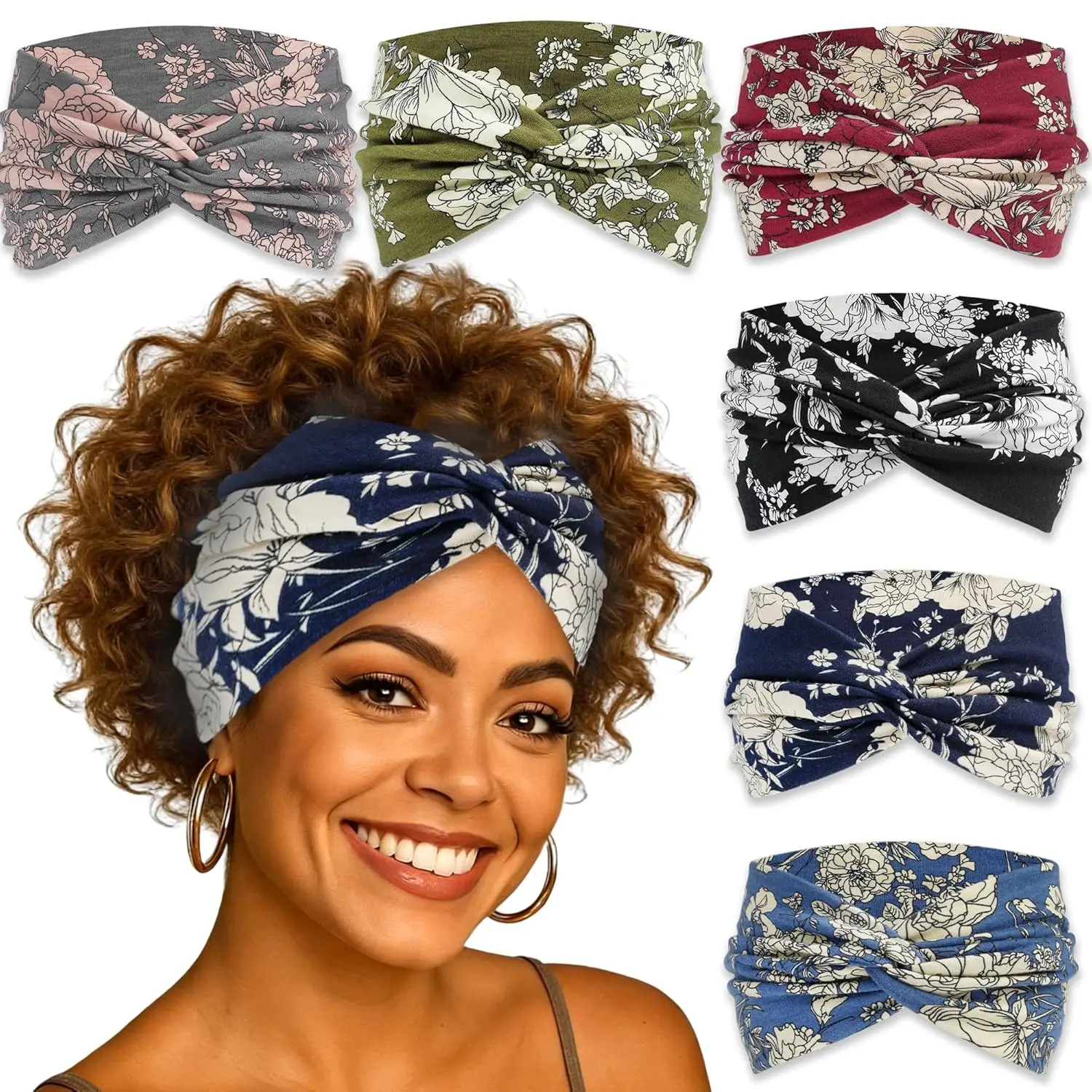 Women's Bohemian Headbands 6-Pack - Wide Geometric Polyester Knit Hair Wraps, Elastic Headbands for Women, Ideal for Daily Wear, Yoga, Fashionable Head Wraps, Fabric, Sports, Workout Hairband, Female, Adults, Breathe Absorb, Yoga/Sports, Absorb Sweat, Hai