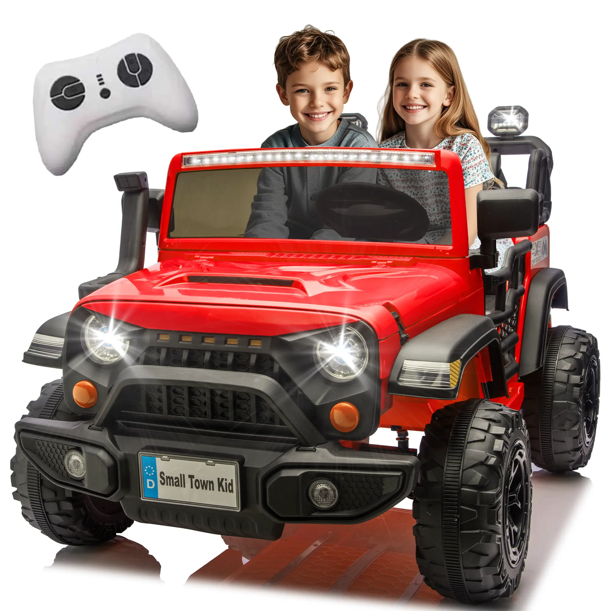 Small Town Kid 24V400W Two-Seater Kids Ride On Electric Truck Car with Parents Control 20in Wide Seat Four-Wheel Suspension Cool LED Lights Bluetooth Music USB MP3 Speeds 1.86-4.35MPH for Kids Aged 3-8 summerwins, Unisex