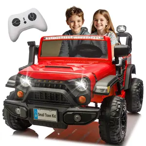 Small Town Kid 24V400W Two-Seater Kids Ride On Electric Truck Car with Parents Control 20in Wide Seat Four-Wheel Suspension Cool LED Lights Bluetooth Music USB MP3 Speeds 1.86-4.35MPH for Kids Aged 3-8