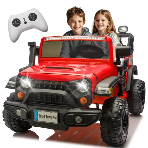 Small Town Kid 24V400W Two-Seater Kids Ride On Electric Truck Car with Parents Control 20in Wide Seat Four-Wheel Suspension Cool LED Lights Bluetooth Music USB MP3 Speeds 1.86-4.35MPH for Kids Aged 3-8 summerwins, Unisex,familyfun