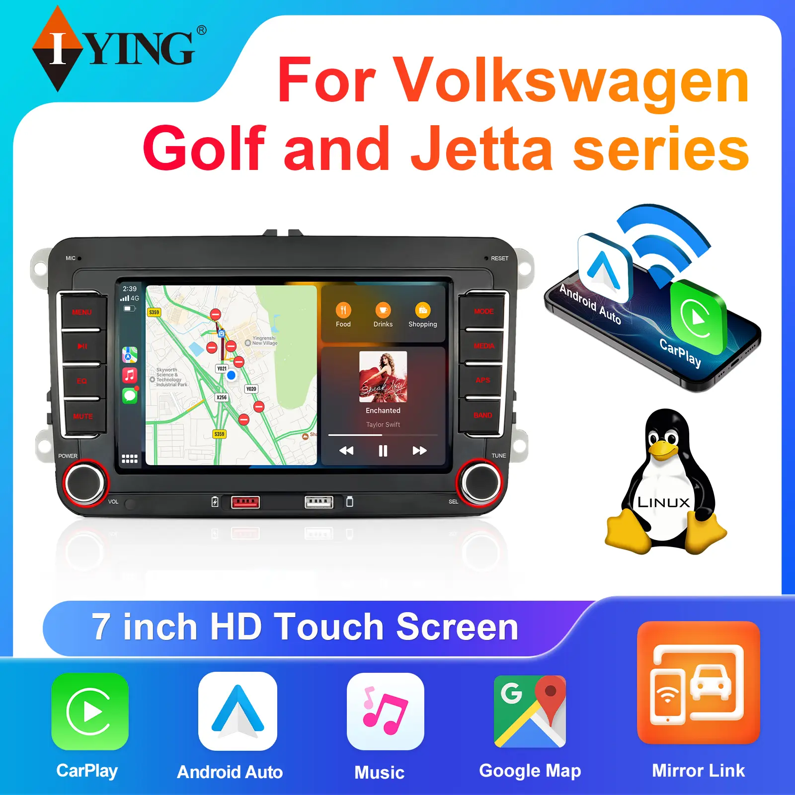 IYING Car Stereo Radio for Volkswagen VW Golf MK5 MK6 Jetta Beetle Passat Sharan Tiguan Touran Seat Polo with 7 inch Touch Screen Support Wireless Carplay & Android Auto FM AM Radio