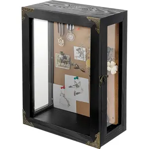 Deep Shadow Box Frame, 11x15x5 Inch Black Solid  Wall Mounted Shadow Boxes Display Cases with  Metal Door Lock, Clear  Panel , Picture, Keepsake Display